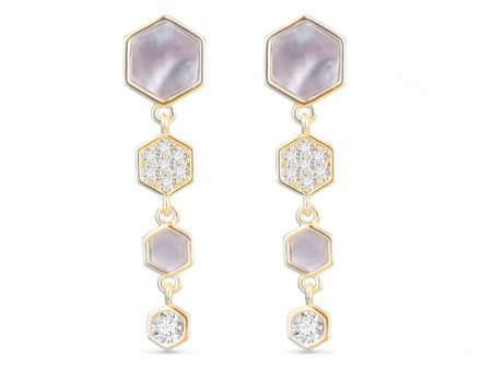 Mother of Pearl and CZ Hexagon Drop Earrings -  Gold Cheap