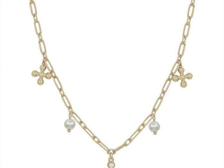 Pearl Cross & Charm Necklace & Earring Set Hot on Sale