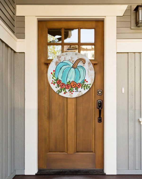 Blue Floral Pumpkin Door Hanger Supply