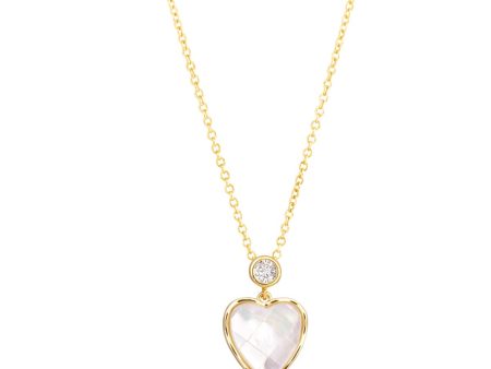 CZ Mother of Pearl Mosaic Heart Necklace- Gold on Sale