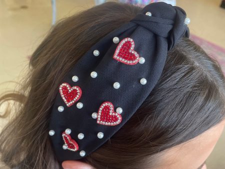 Black Pearl & Heart Headband For Discount