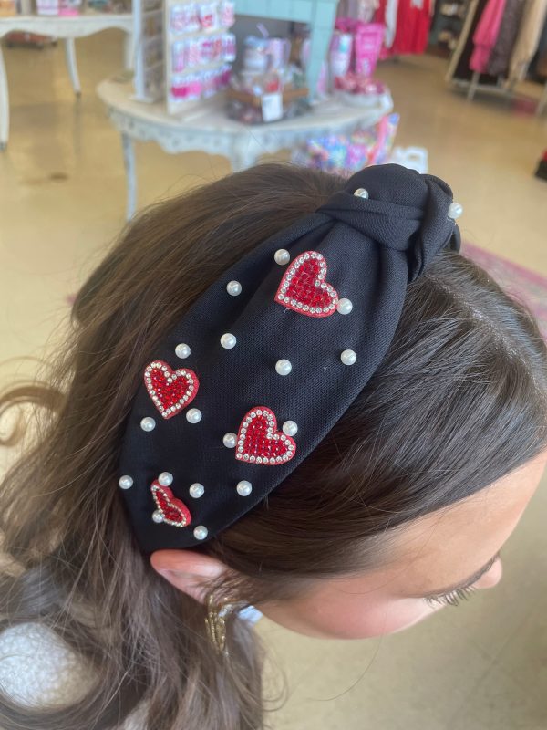 Black Pearl & Heart Headband For Discount