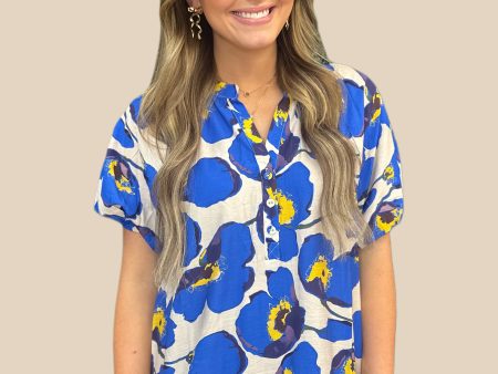 Blue Mix Floral Button Down For Sale