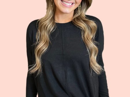 Black Round Neck Sweater Top For Cheap