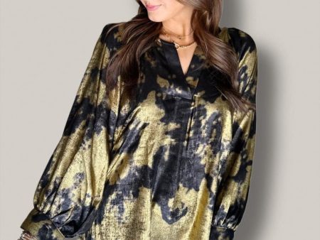 Black and Gold Metallic V-Notched Top Cheap