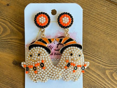 Black & Orange BOO Ghost Earrings For Discount