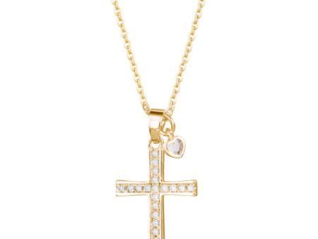 Amanda Blu + Gold Pave Cross with Heart Droplet Necklace Online Hot Sale