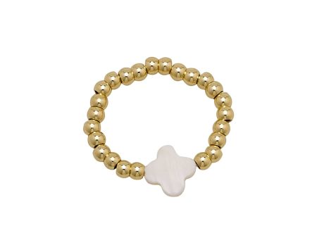 3MM White Clover Shell Water Resistant Gold Ball Roll on Ring Online