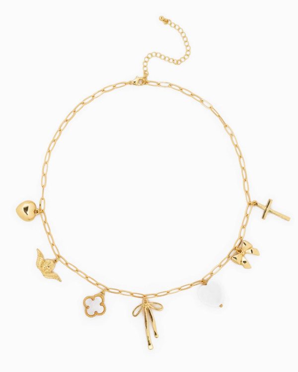 Bow Multi Gold Chunky Charm Necklace on Sale