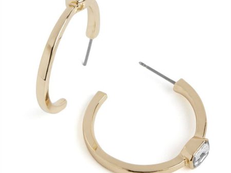 Baguette Stone Set Hoop Earring - Clear Gold: Clear Gold on Sale