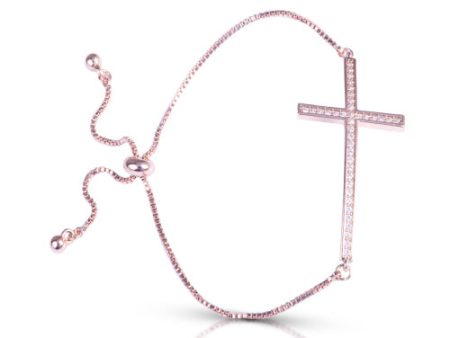 Arched Cross Pull-Cord Bracelet- Rose Gold Online