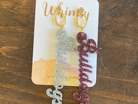 Bulldogs Script Earrings with Diamond Drop Sale