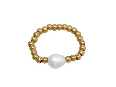 3MM Water Resistant Gold Ball Roll On Ring with White Pearl For Sale