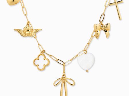 Bow Multi Gold Chunky Charm Necklace on Sale