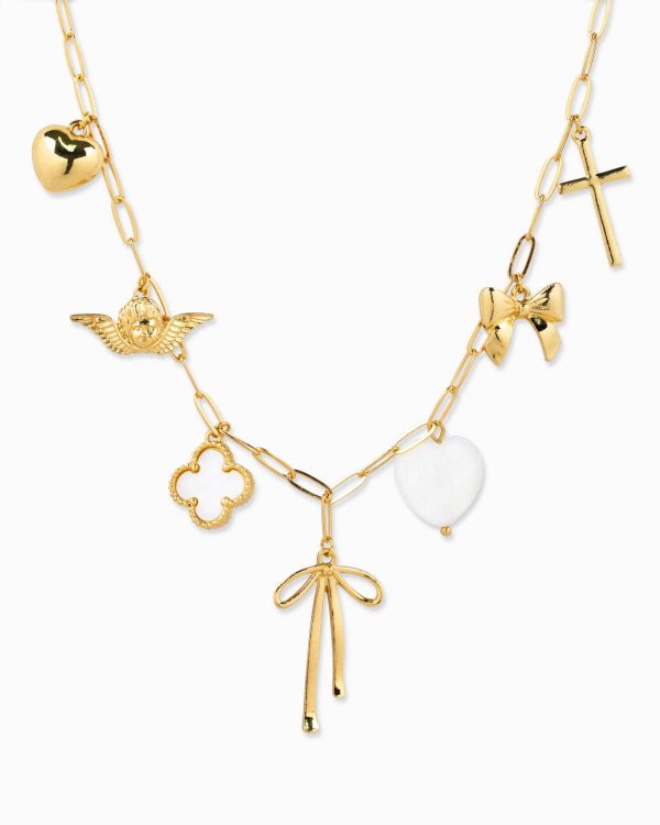 Bow Multi Gold Chunky Charm Necklace on Sale